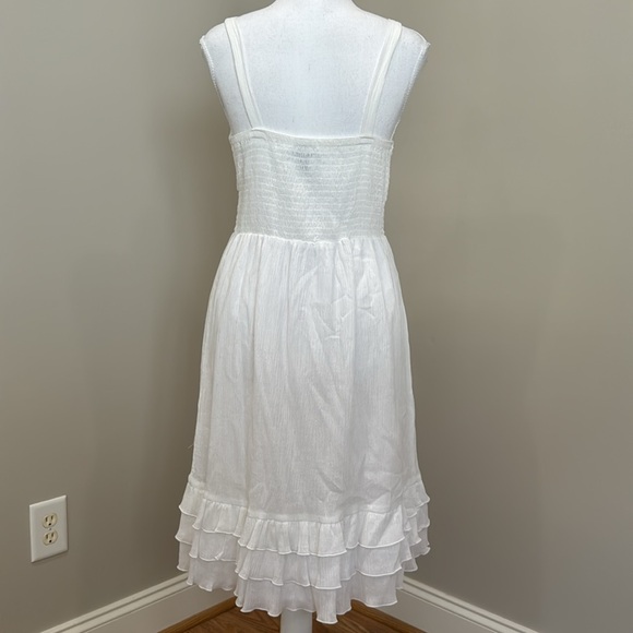 White Ruffle Sun Dress with Criss-Cross Bodice, Smocked Waistline & Full Skirt - Picture 8 of 10